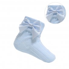 S123-B: Blue Ankle Socks w/Large Bow (0-24 Months)